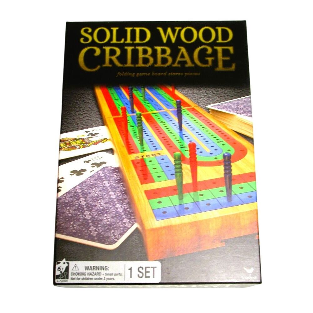Cardinal Cribbage Classic Game Solid Wood Folding Board Playing Cards & Pegs